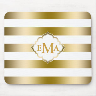 Alfombrilla De Ratón Patrón geométrico de bandas de oro monogramadas