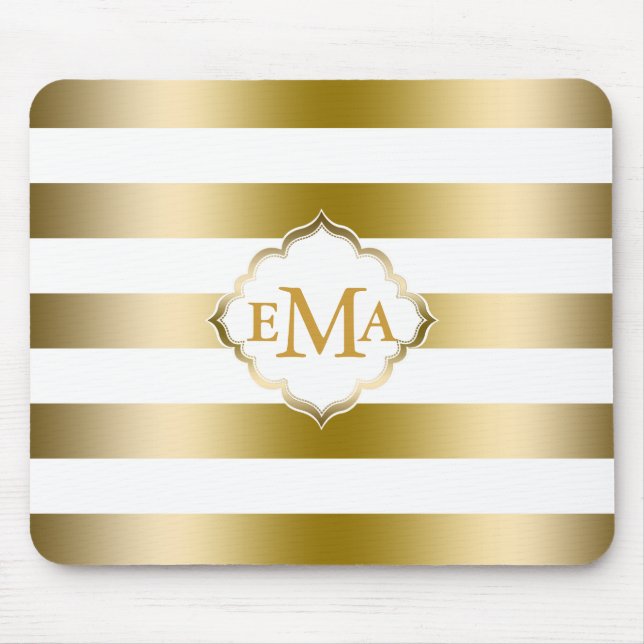 Alfombrilla De Ratón Patrón geométrico de bandas de oro monogramadas (Frente)