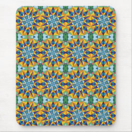 Alfombrilla De Ratón Patrón geométrico fractal azul y amarillo