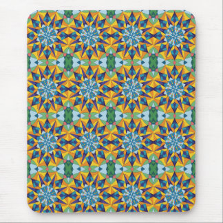 Alfombrilla De Ratón Patrón geométrico fractal azul y amarillo