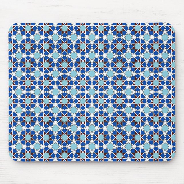Alfombrilla De Ratón Patrón geométrico marroquí azul islámico (Frente)