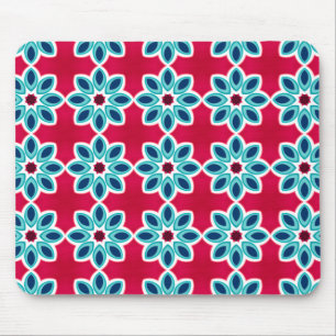 Alfombrilla De Ratón Patrón geométrico moderno azul y rojo brillante