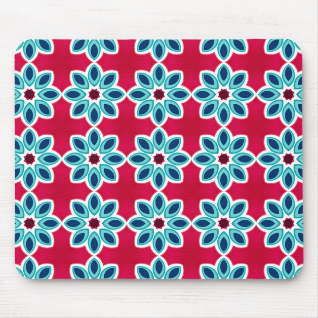Alfombrilla De Ratón Patrón geométrico moderno azul y rojo brillante (Frente)