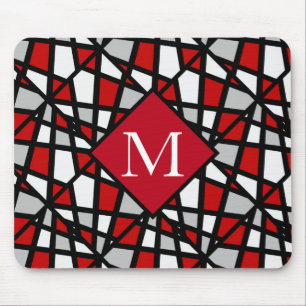 Alfombrilla De Ratón Patrón geométrico rojo gris negro blanco