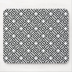 Alfombrilla De Ratón Patrón griego clave sinuoso en blanco y negro