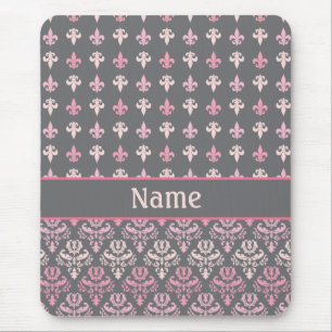Alfombrilla De Ratón Patrón Gris Fleur de Lis Damask personalizado
