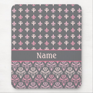 Alfombrilla De Ratón Patrón Gris Fleur de Lis Damask personalizado