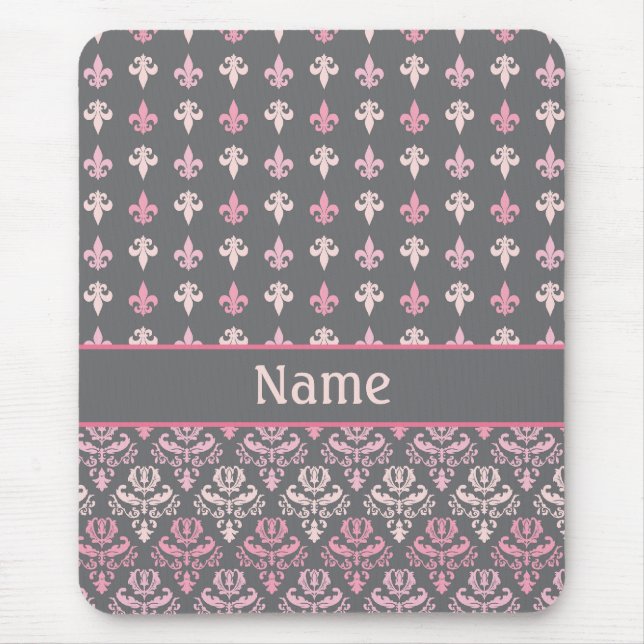 Alfombrilla De Ratón Patrón Gris Fleur de Lis Damask personalizado (Frente)