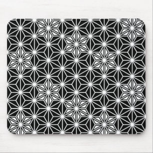 Alfombrilla De Ratón Patrón japonés de Asanoha - blanco y negro