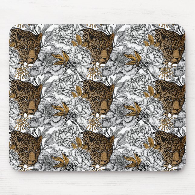 Alfombrilla De Ratón Patrón Leopard & Peonies (Frente)