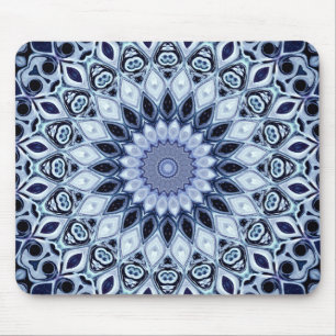Alfombrilla De Ratón Patrón Mandala de Kaleidoscopio Azul y Blanco