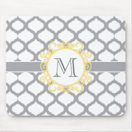 Alfombrilla De Ratón Patrón marroquí gris y amarillo con monograma