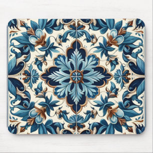 Alfombrilla De Ratón Patrón mediterráneo Azulejo Porcelana Blue Tile