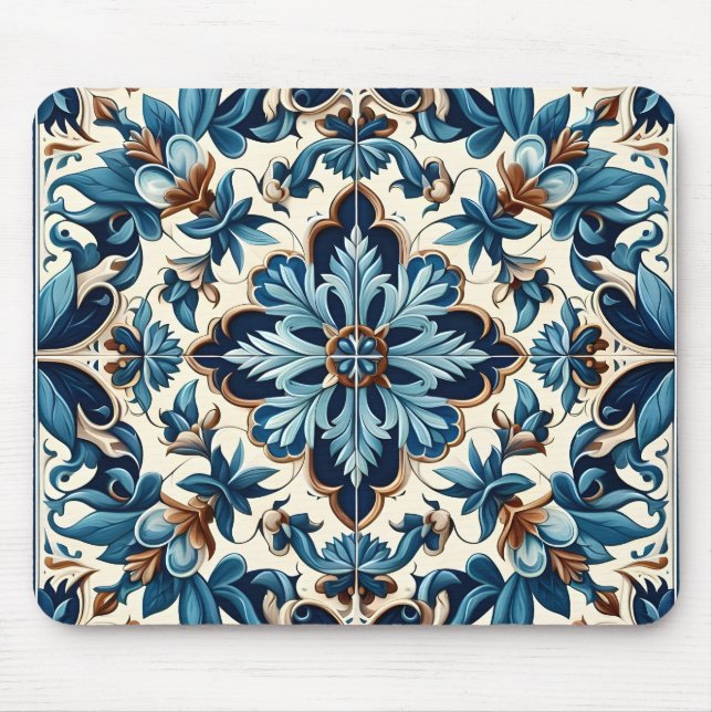 Alfombrilla De Ratón Patrón mediterráneo Azulejo Porcelana Blue Tile (Frente)