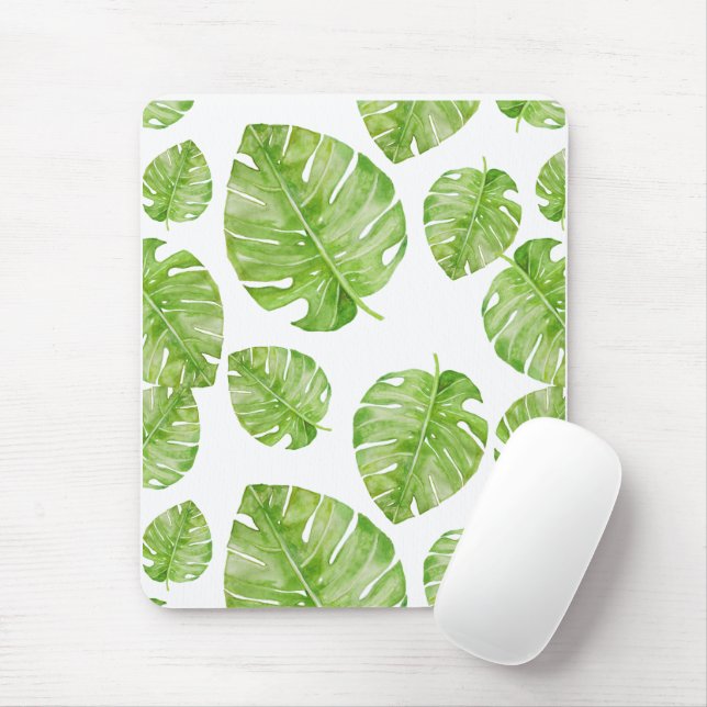 Alfombrilla De Ratón Patrón Moda suave hoja de plátano blanco verde (Con ratón)