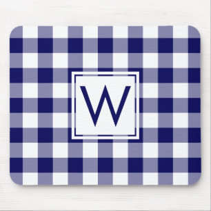 Alfombrilla De Ratón Patrón moderno de Gingham azul y blanco de la Mar
