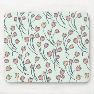 Alfombrilla De Ratón Patrón moderno de tulipanes esquemáticos Cottage