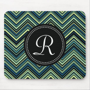 Alfombrilla De Ratón Patrón Monogramado Azul Negro Tribal Chevron
