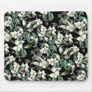 Alfombrilla De Ratón Patrón negro de ramas holly de vacaciones de invie