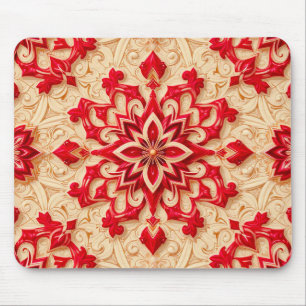 Alfombrilla De Ratón Patrón Ornamental Elegante Rojo y Beige