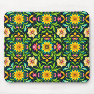 Alfombrilla De Ratón Patrón Ornamental Floral en Colores Vibrantes
