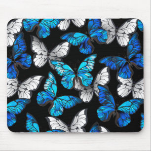 Alfombrilla De Ratón Patrón oscuro sin foco con mariposas azules morfo