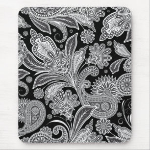 Alfombrilla De Ratón Patrón Paisley Ornate Negro y Blanco