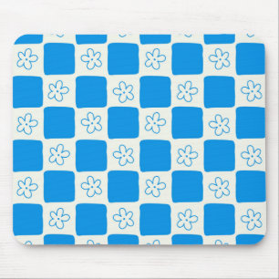Alfombrilla De Ratón Patrón Preppy Blue Flower Checkpoint