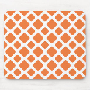 Alfombrilla De Ratón Patrón Quatrefoil blanco y naranja