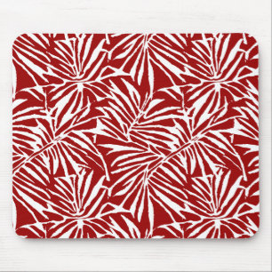 Alfombrilla De Ratón Patrón repetitivo de hoja tropical blanca y roja