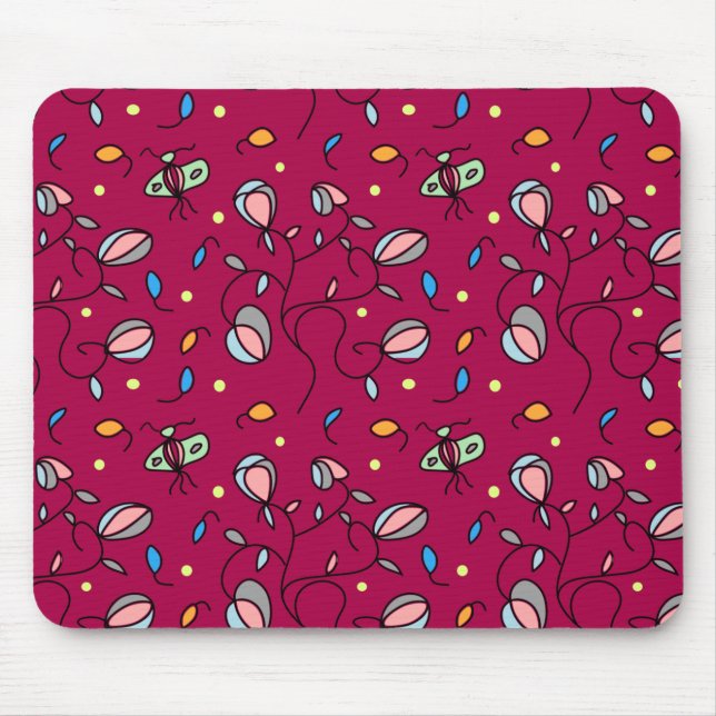 Alfombrilla De Ratón Patrón rosa ininterrumpido de floral y mariposa (Frente)