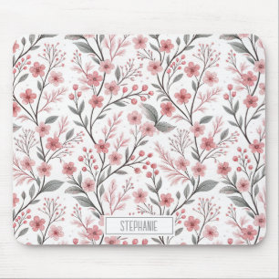 Alfombrilla De Ratón Patrón Sakura de flores de cerezo rosa en blanco (