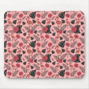 Alfombrilla De Ratón Patrón sin fisuras de flamenco rosa flores y hojas