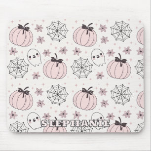 Alfombrilla De Ratón Patrón sin foco de Halloween rosa Pastel
