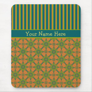 Alfombrilla De Ratón Patrón tribal a rayas, óxido, verde, azul Mousepad