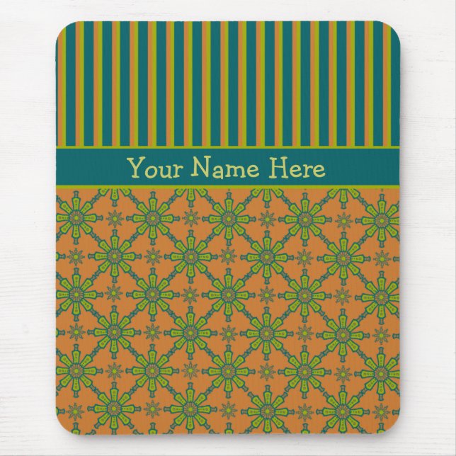 Alfombrilla De Ratón Patrón tribal a rayas, óxido, verde, azul Mousepad (Frente)