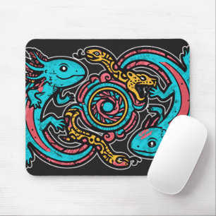 Alfombrilla De Ratón Patrón tribal azteca axolotl xolotl mitología boho