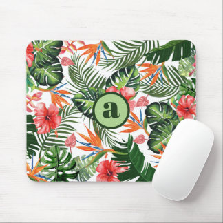 Alfombrilla De Ratón Patrón Tropical con Monograma Personalizado