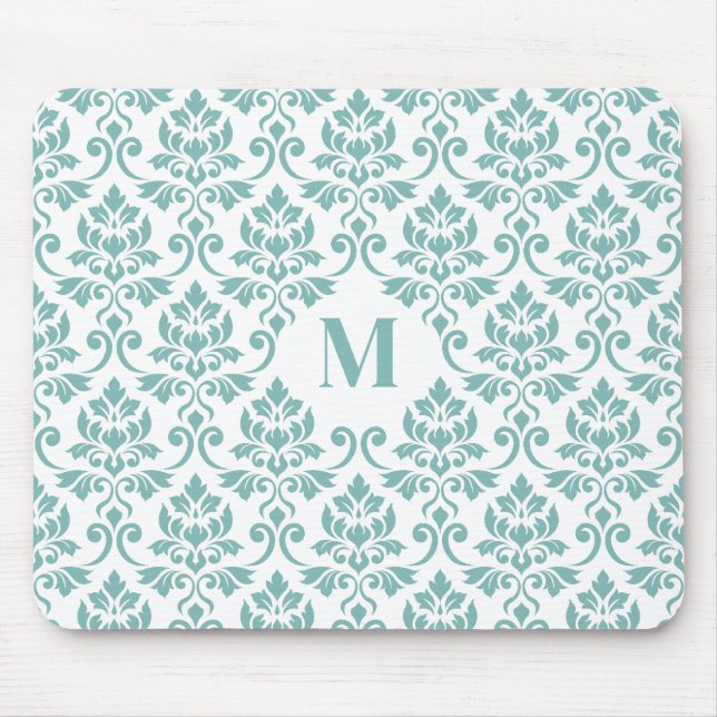 Alfombrilla De Ratón Patrón Verde azulado de Feuille Damask (Personaliz (Frente)
