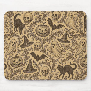 Alfombrilla De Ratón Patrón vintage de Halloween victoriano con fantasm