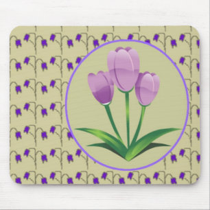 Alfombrilla De Ratón Patrón vintage de la flor de tulipán púrpura lindo