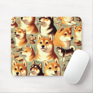 Alfombrilla De Ratón Patrón vintage de Shiba Inu sin Maravilla