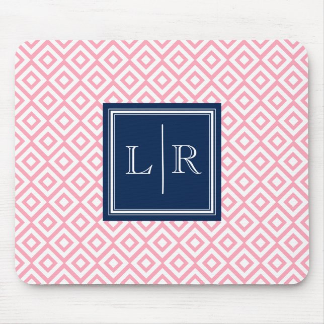 Alfombrilla De Ratón Patrón y monograma de diamantes rosados (Frente)