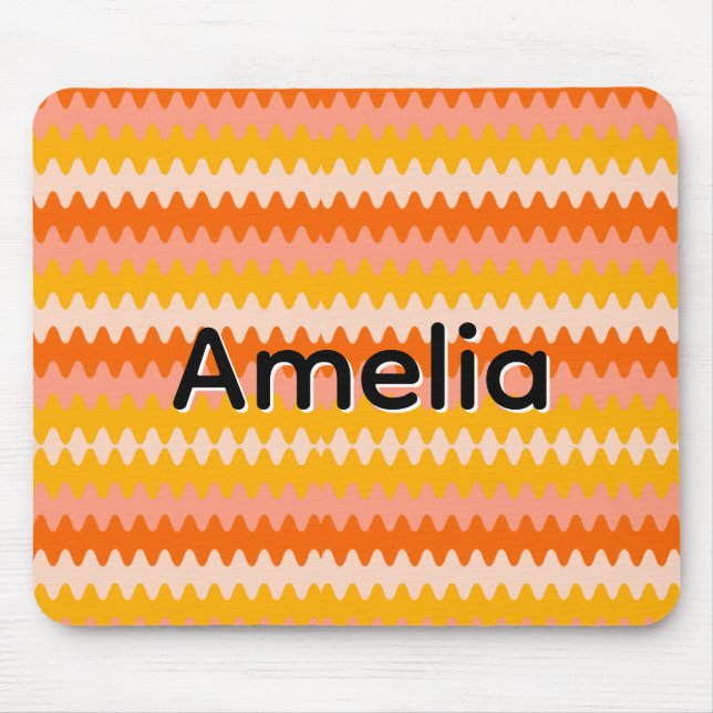 Alfombrilla De Ratón Patrón Zig Zag Moderno Amarillo, Naranja y Blanco (Frente)