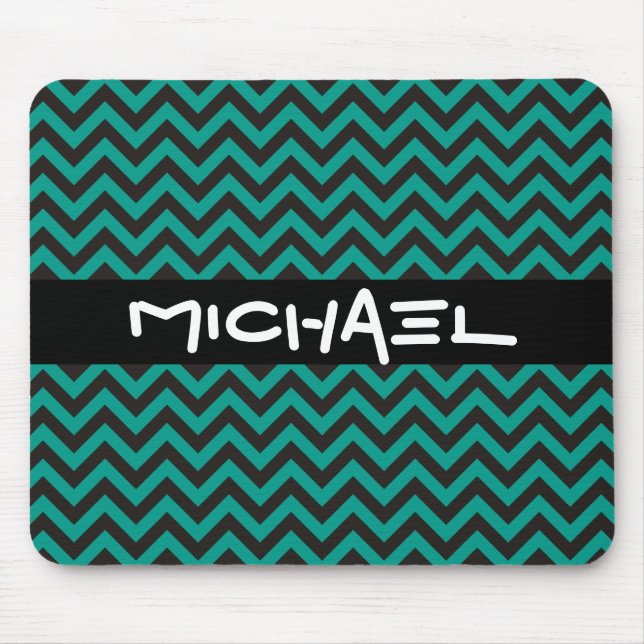 Alfombrilla De Ratón Patrón ZIGZAG - negro + tu fondo y texto (Frente)