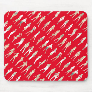 Alfombrilla De Ratón Patrones de chicas de moda de silueta roja