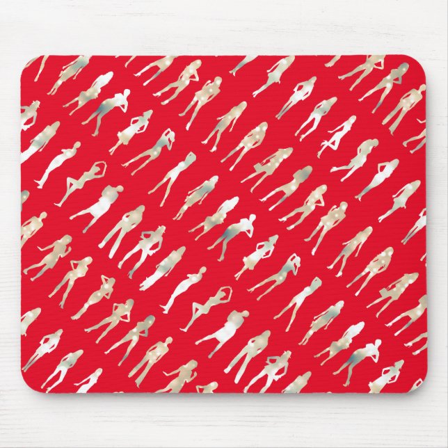 Alfombrilla De Ratón Patrones de chicas de moda de silueta roja (Frente)