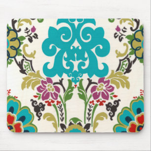 Alfombrilla De Ratón Patrones florales Damask Plum Turquoise