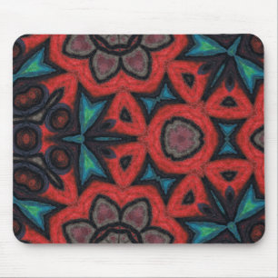 Alfombrilla De Ratón Patrones florales de mandala caleidoscópico rojo y