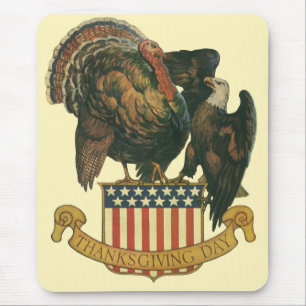 Alfombrilla De Ratón Pavo de Acción de Gracias Vintage, Águila, Bandera